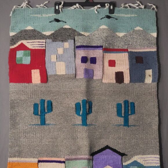 Vintage Southwestern Wool Wall Tapestry 3D Pueblo Cutout Home Decor 28x45 - Picture 3 of 16